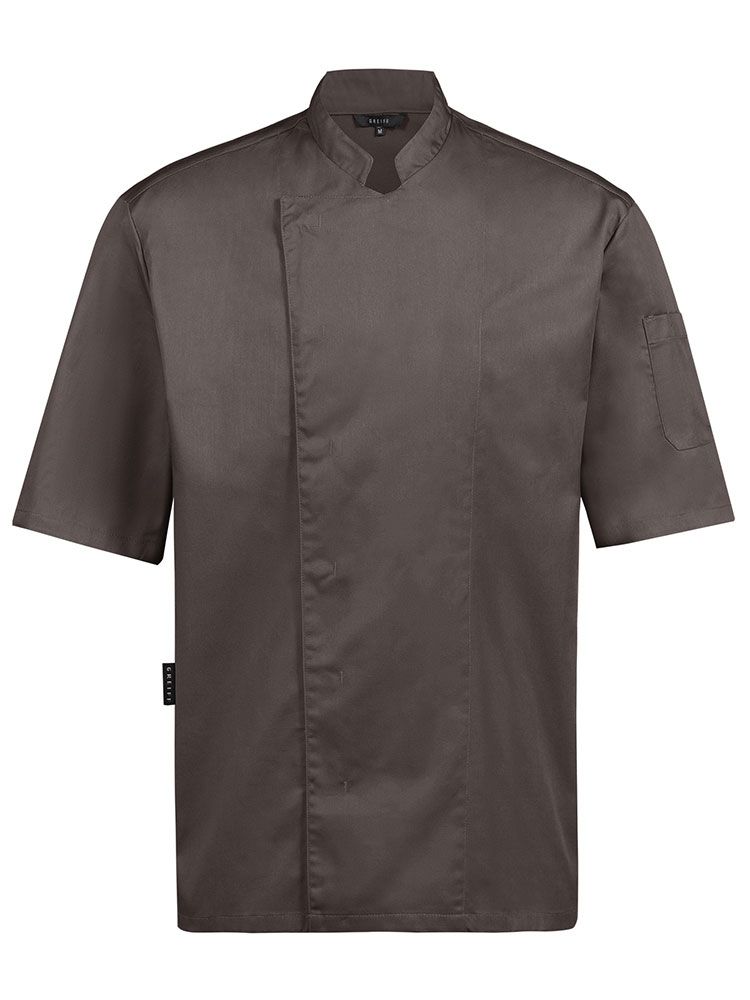 Braune Kochjacke Herren Kurzarm mit Stehkragen und verdeckter Knopfleiste – modische Wahl für Küche, Service und Gastronomie