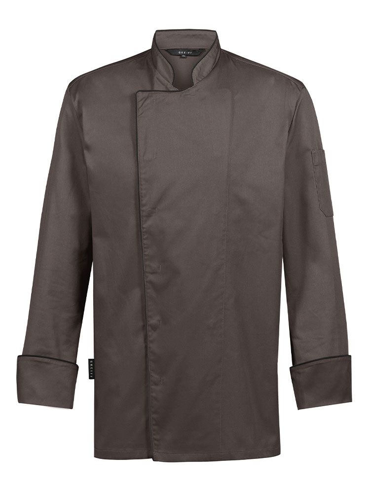 Herren Kochjacke in Braun im Regular Fit-Schnitt, verdeckten Druckknöpfen, modischen Kontrastpaspeln an der Knopfleiste