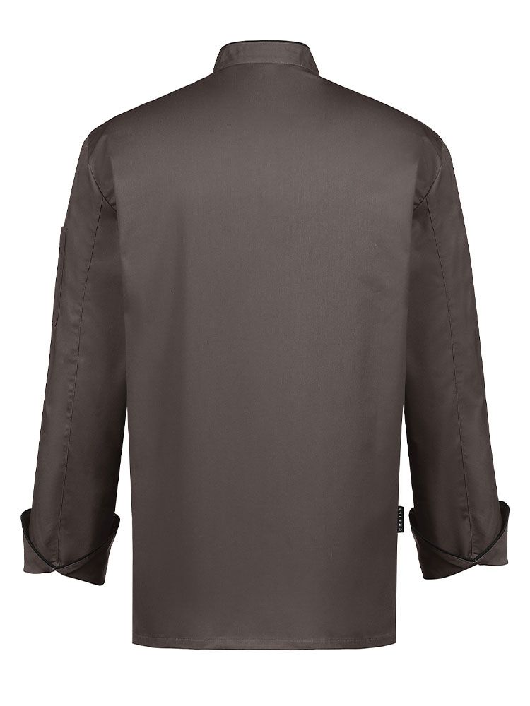 Herren Kochjacke in Braun im Regular Fit-Schnitt, verdeckten Druckknöpfen, modischen Kontrastpaspeln an der Knopfleiste