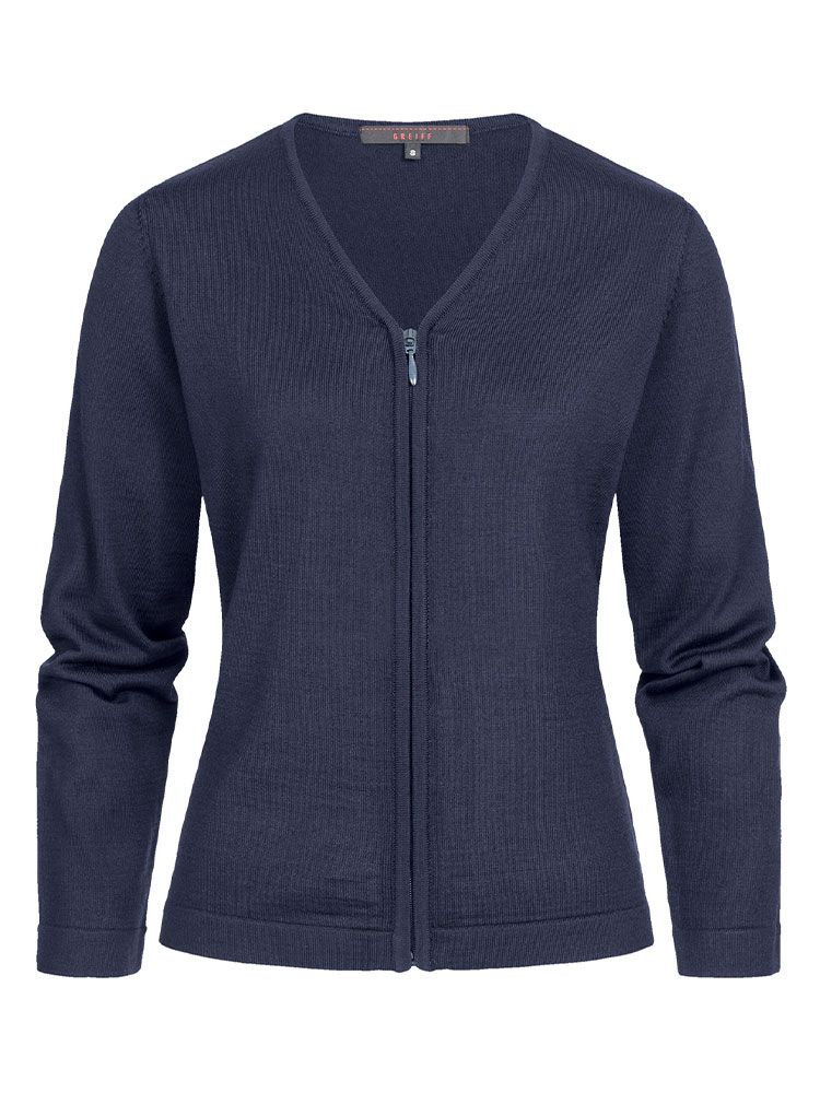 Damen-Strickjacke Dunkelblau – moderner Cardigan mit elegantem V-Ausschnitt und Reißverschluss