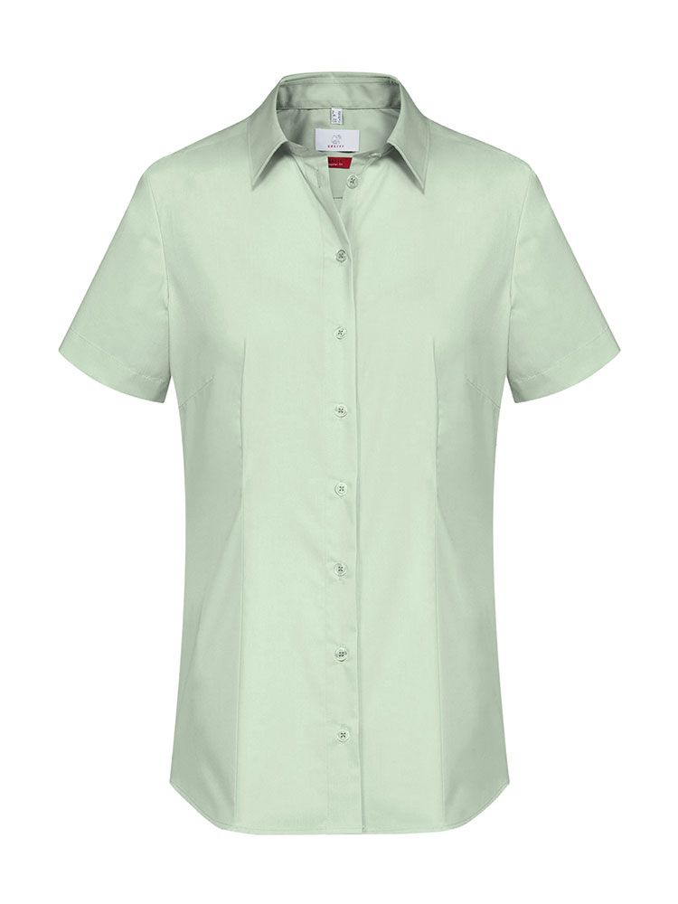 Kurzarm Hemdbluse Damen in Mint mit Kentkragen und leicht tailliertem Schnitt