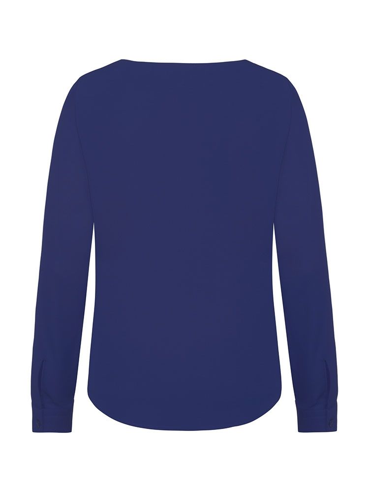 Damen Chiffon-Bluse Langarm Regular Fit in marine, mit Rundhalsausschnitt und schmaler Manschette