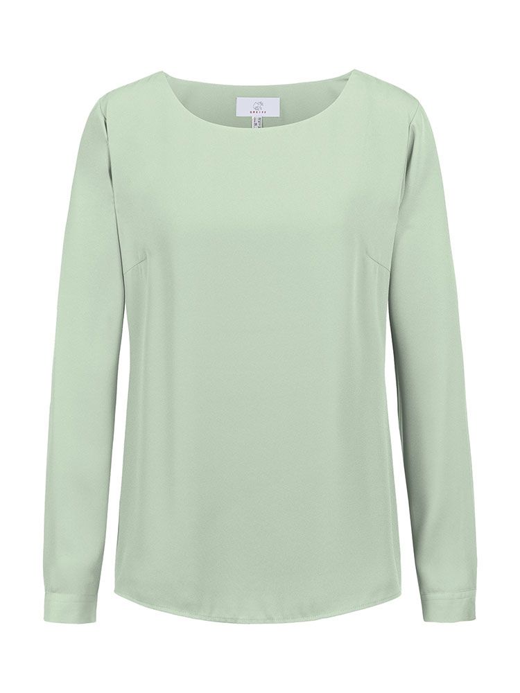 Damen Chiffon-Bluse Langarm Regular Fit in mint, mit Rundhalsausschnitt und schmaler Manschette
