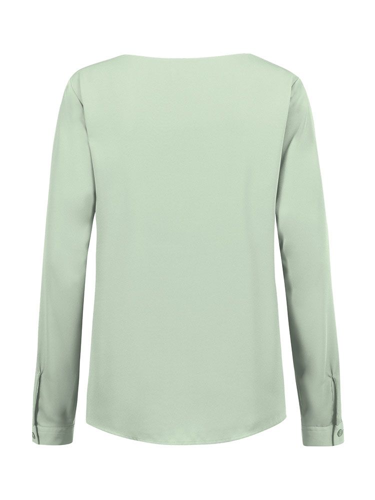 Damen Chiffon-Bluse Langarm Regular Fit in mint, mit Rundhalsausschnitt und schmaler Manschette