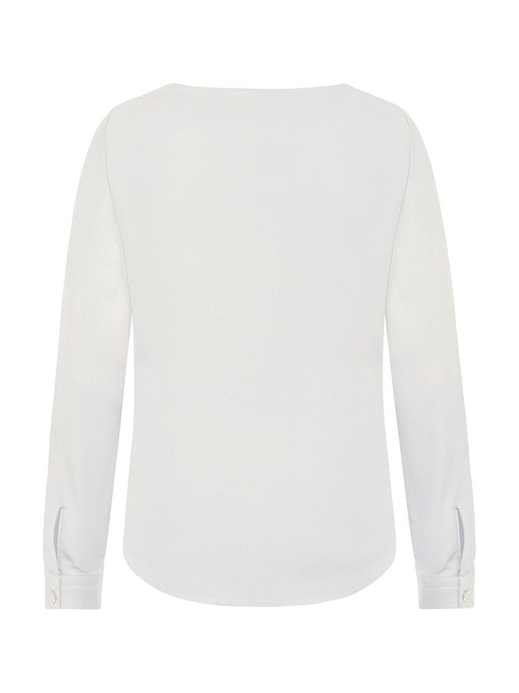 Damen Chiffon-Bluse Langarm Regular Fit in Offwhite, mit Rundhalsausschnitt und schmaler Manschette