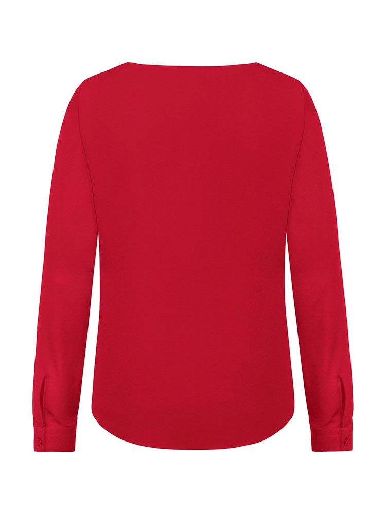 Damen Chiffon-Bluse Langarm Regular Fit in rot, mit Rundhalsausschnitt und schmaler Manschette