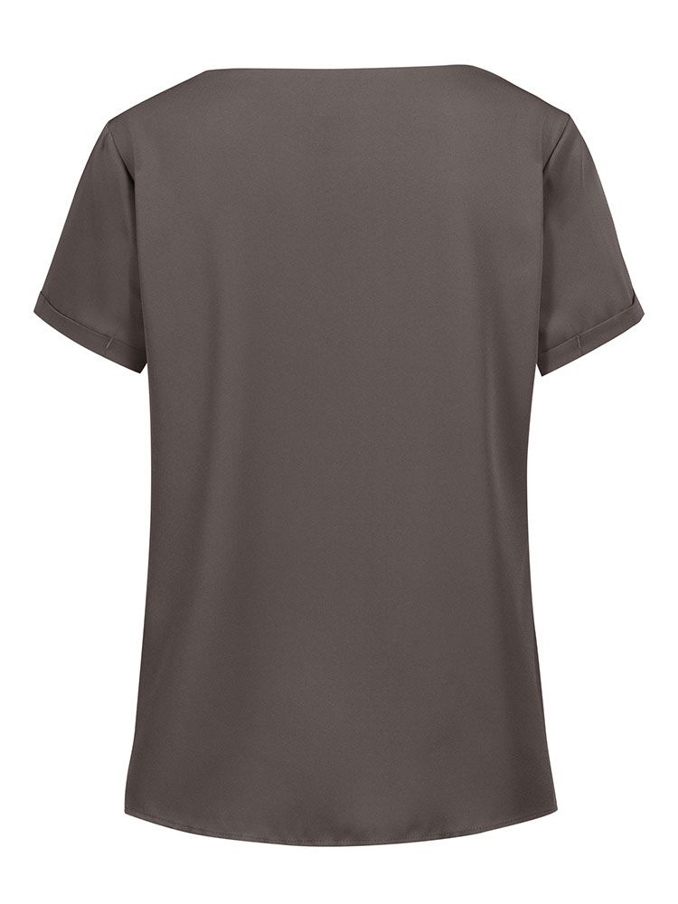 Chocolate braune Damen-Chiffonbluse mit kurzem Arm, fließendem Stoff und modernem T-Shirt-Schnitt für Business und Service