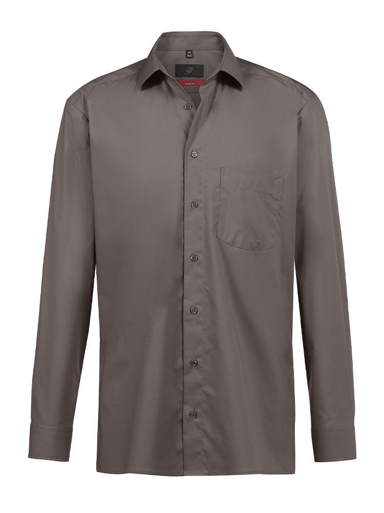 Herren Hemd Taupe mit New-Kent-Kragen, Langarm, Regular Fit, Brusttasche