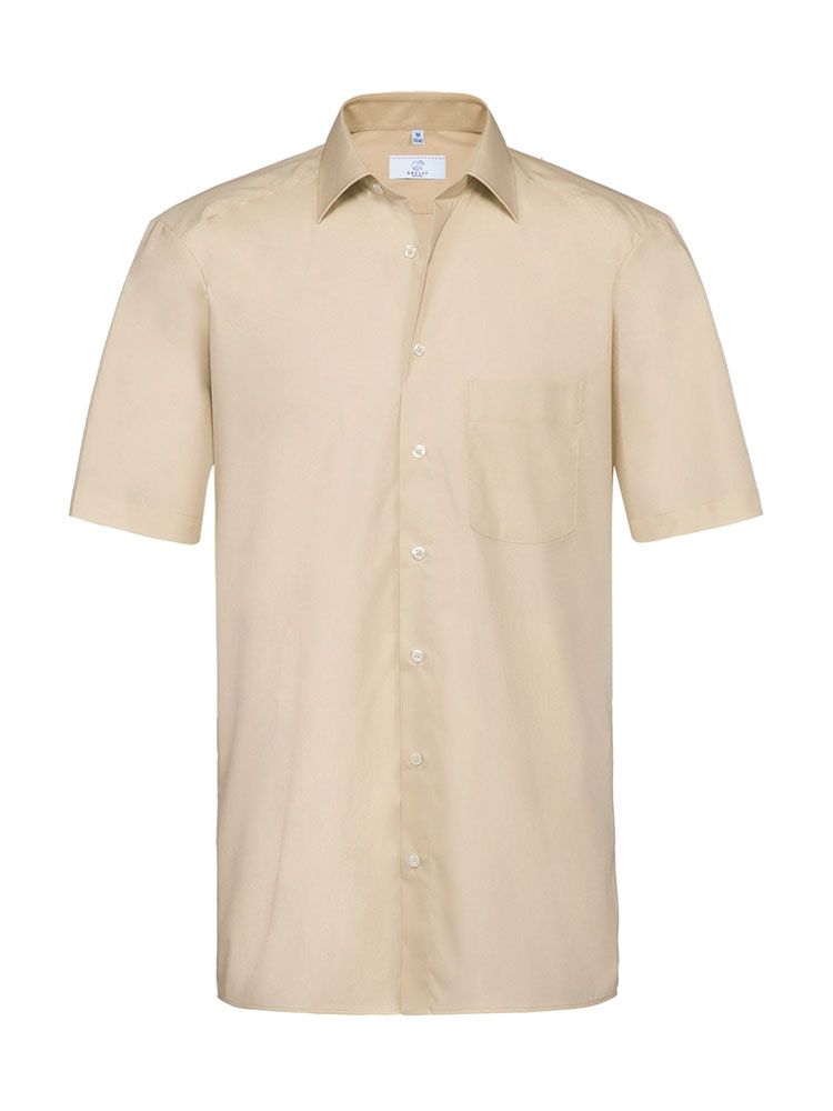 Beigefarbenes Herren Kurzarmhemd mit Kent-Kragen und Brusttasche, Regular Fit