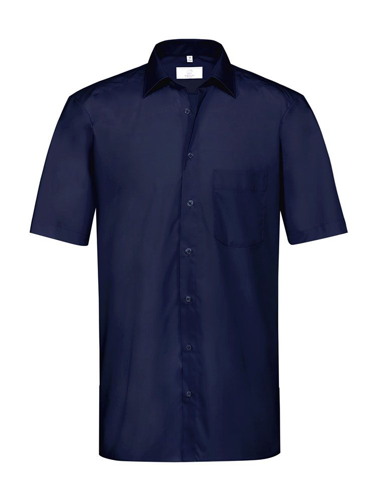 Dunkelblaues Kurzarmhemd für Herren mit Kent-Kragen und Brusttasche, Regular Fit