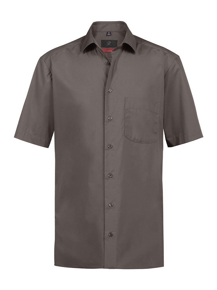 Kurzarm Herrenhemd in Taupebraun mit Kent-Kragen und Brusttasche, Regular Fit