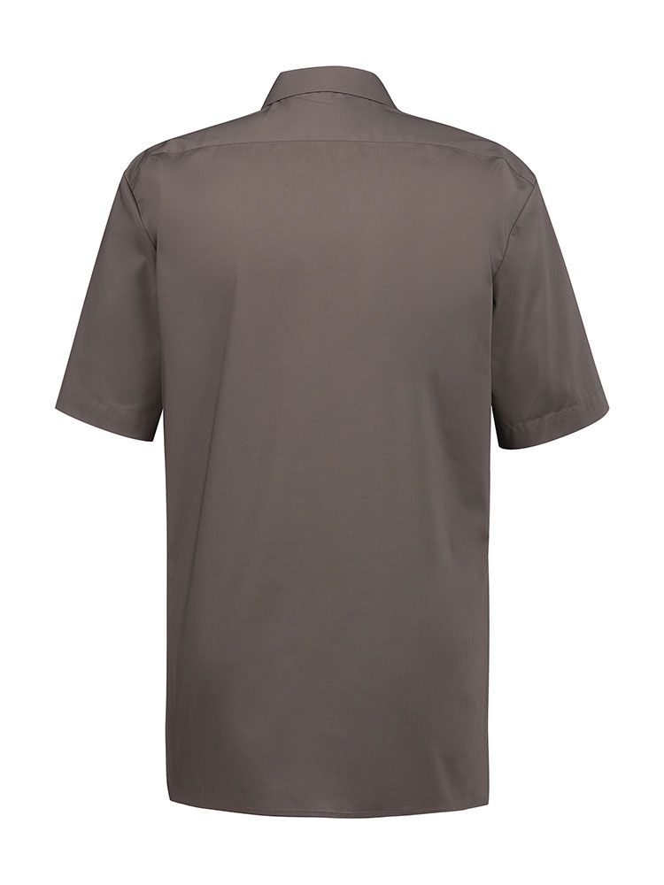 Kurzarm Herrenhemd in Taupebraun mit Kent-Kragen und Brusttasche, Regular Fit