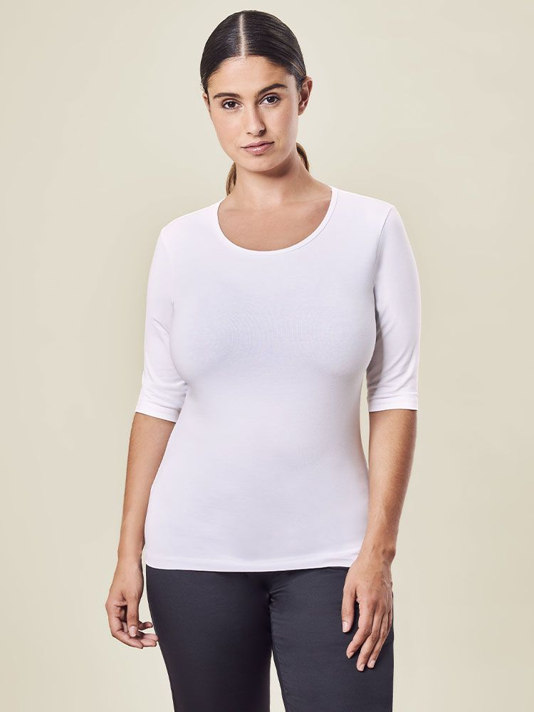Halbarm Shirt Damen Weiß