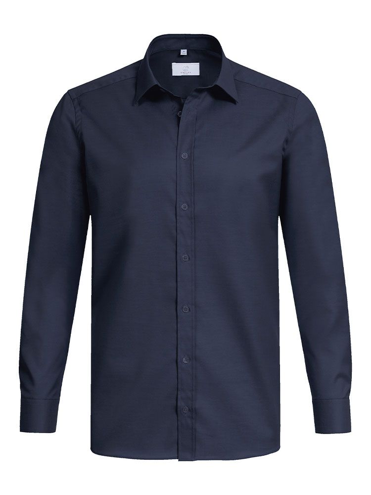 Langarm Herrenhemd in Dunkelblau mit Kent-Kragen für Business, Gastronomie und Freizeit