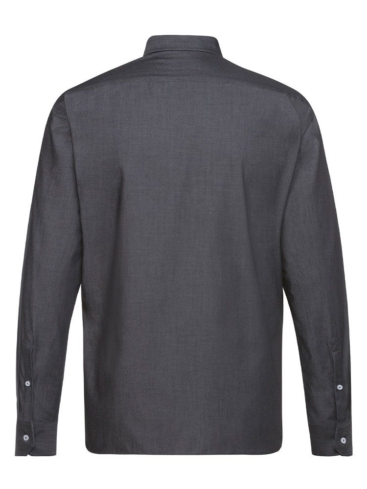 Herren Jeanshemd Regular Fit in Grau mit Button-Down-Kragen, Krempelärmeln und seitlichem Kontrasteinsatz – Arbeitshemd für Gastronomie, Hotel und Service.