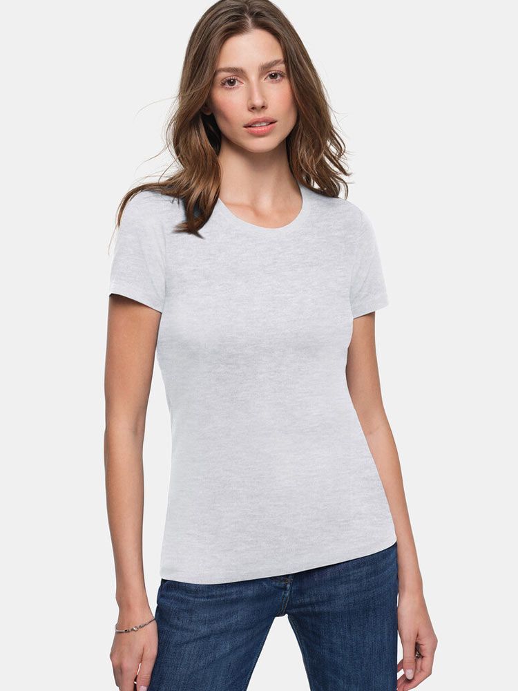 Grau meliertes Rundhals Damen T-Shirt