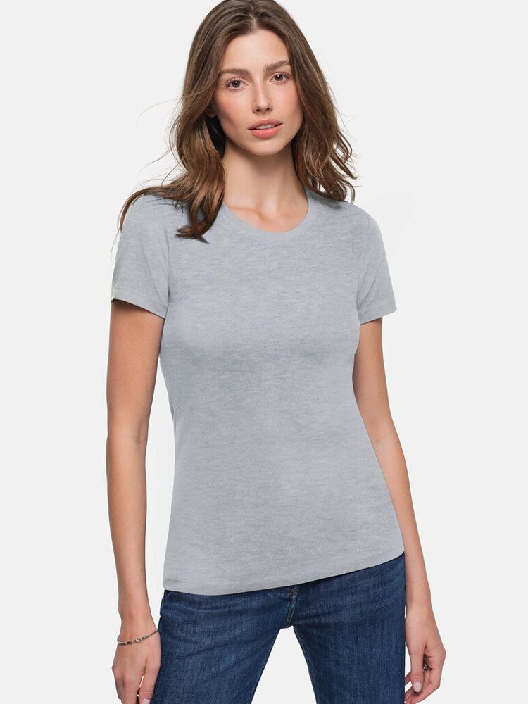 Rundhals Damen T-Shirt Grau meliert