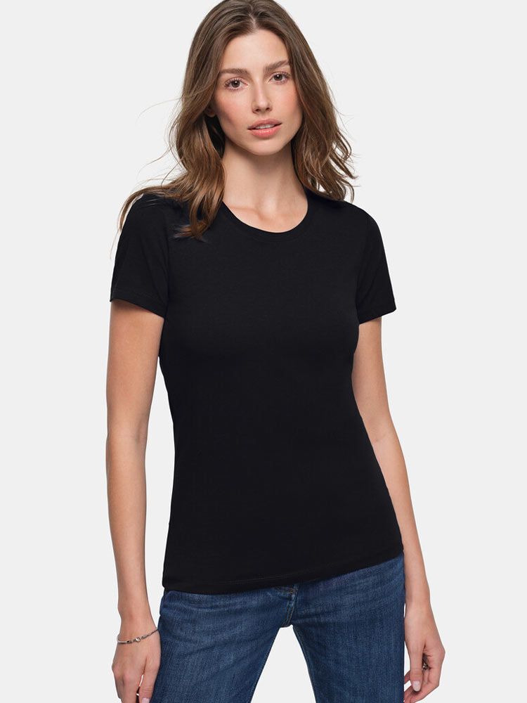 Rundhals Damen T-Shirt Schwarz