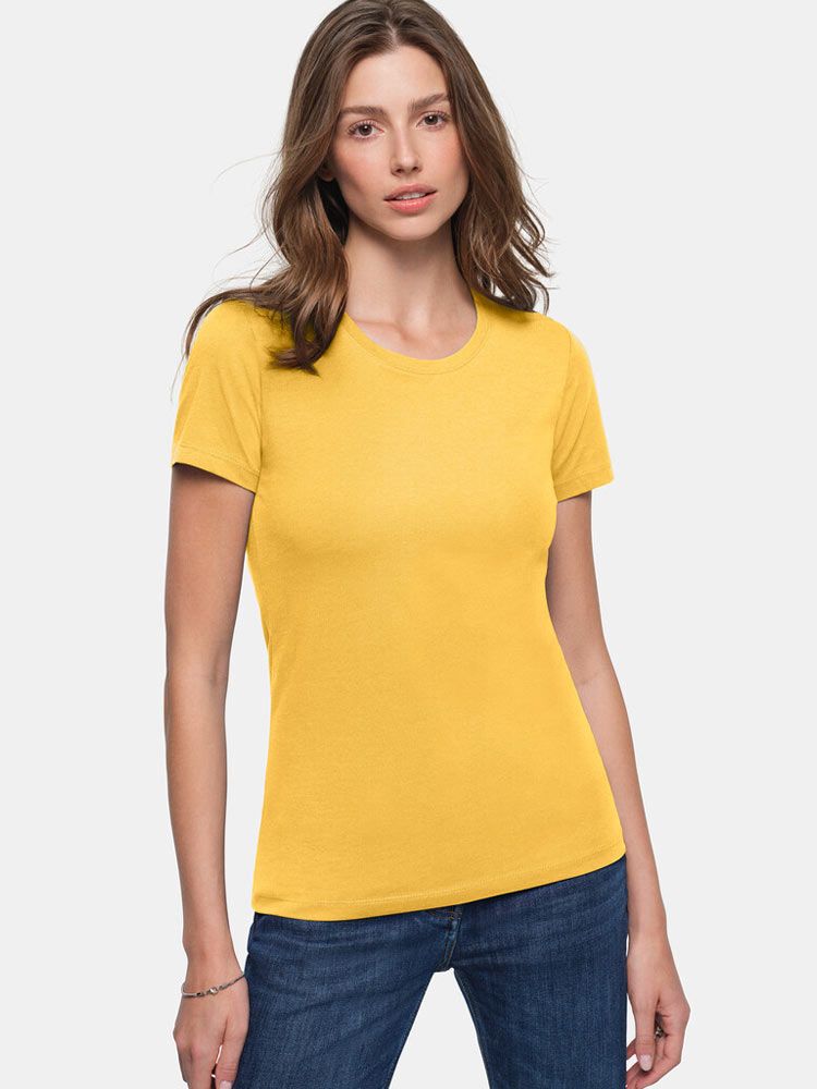 Damen T-Shirt Gelb mit Rundhals, taillierter Schnitt, ideal für Pflege, Gastronomie und Praxis