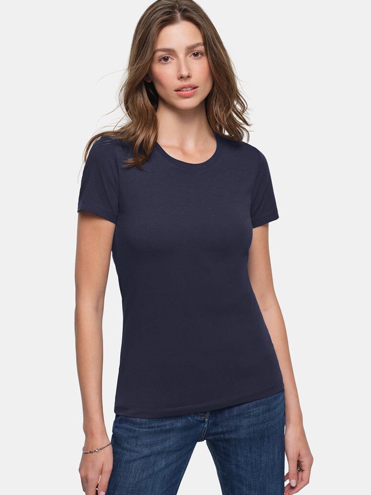 Rundhals Damen T-Shirt Dunkelblau
