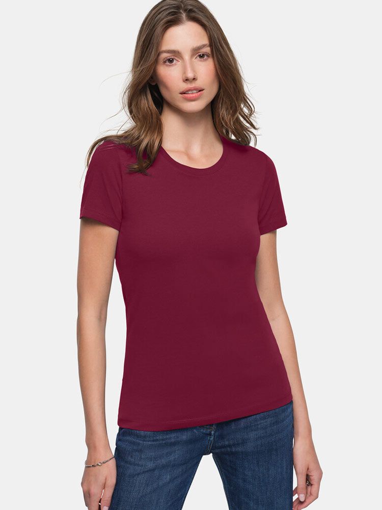 Rundhals Damen T-Shirt Weinrot