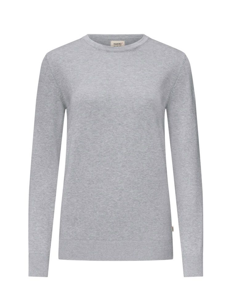 Pullover Damen aus Baumwolle in Grau mit Rundhalsausschnitt und Rippbündchen