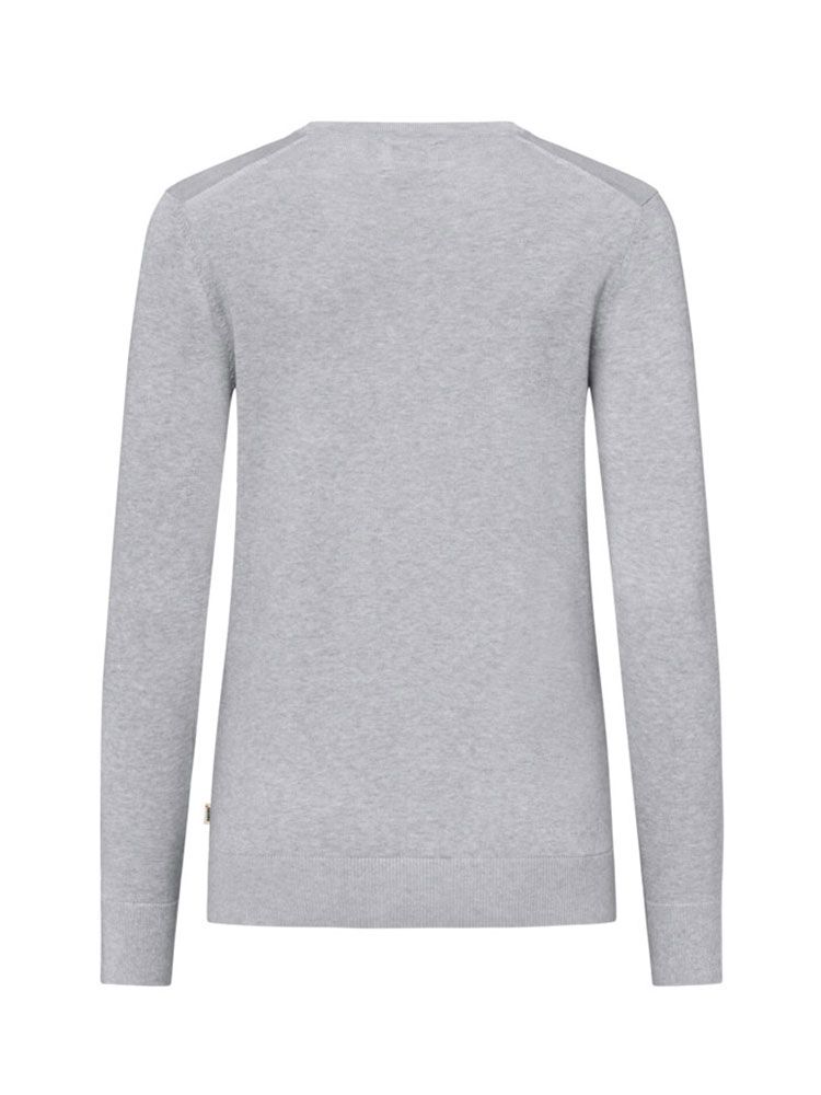 Pullover Damen aus Baumwolle in Grau mit Rundhalsausschnitt und Rippbündchen
