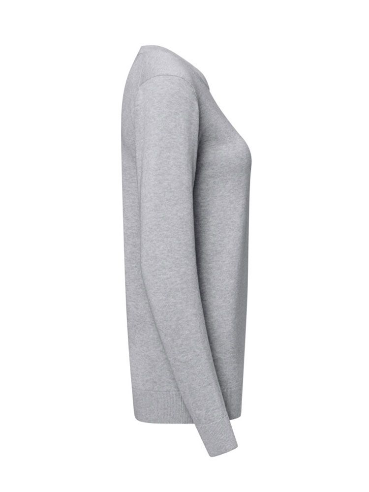 Pullover Damen aus Baumwolle in Grau mit Rundhalsausschnitt und Rippbündchen