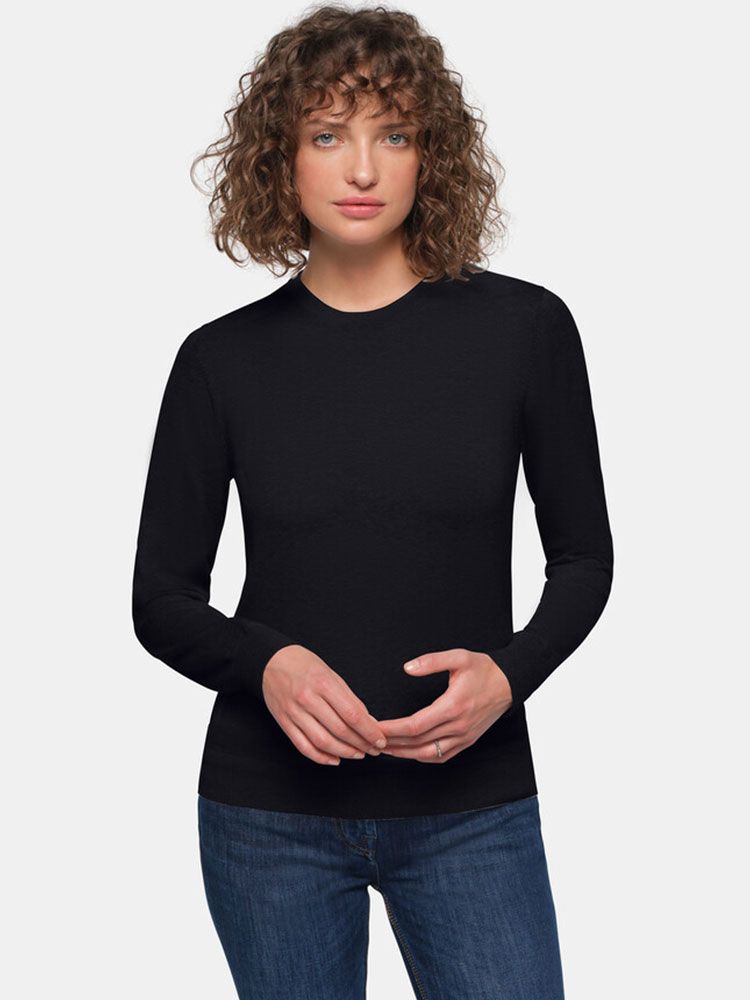 Damen Strickpullover aus Baumwolle in Schwarz mit Rundhals und Rippbündchen