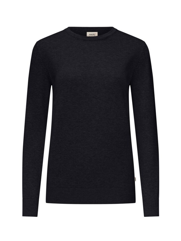 Damen Strickpullover aus Baumwolle in Schwarz mit Rundhals und Rippbündchen