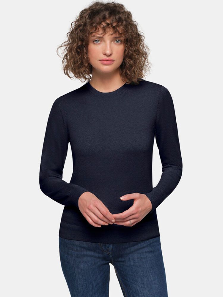 Damen Pullover aus 100 % Baumwolle in Dunkelblau mit Rundhals und Rippbündchen