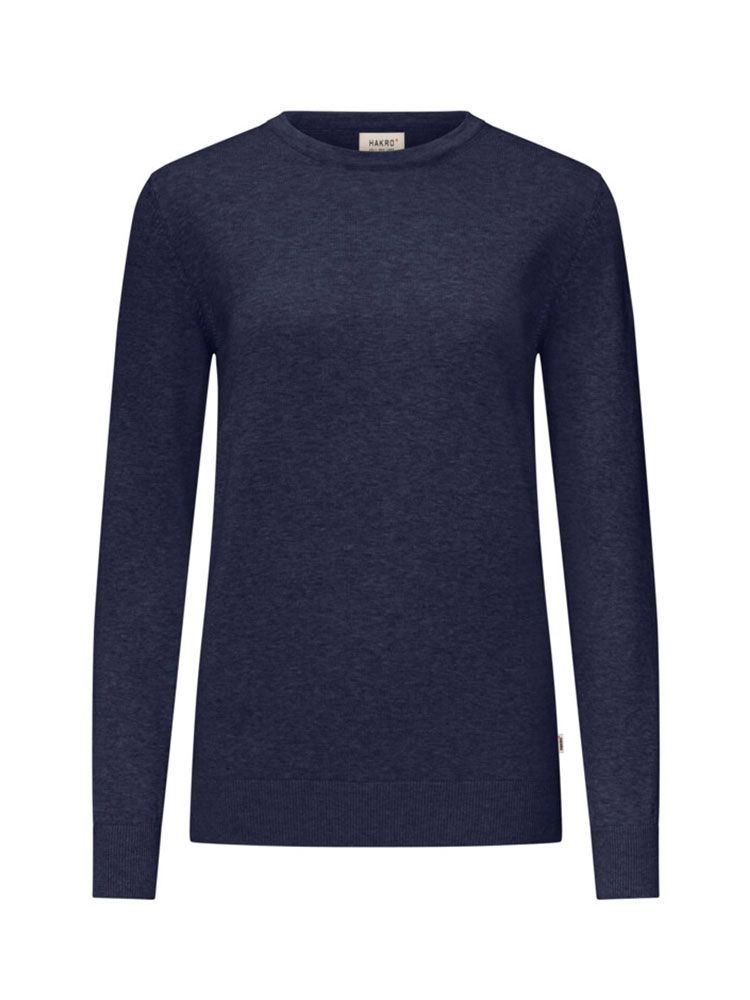 Damen Pullover aus 100 % Baumwolle in Dunkelblau mit Rundhals und Rippbündchen