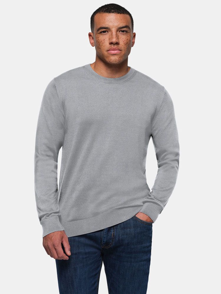 Unisex Baumwoll Pullover in Grau mit Rundhalsausschnitt und Rippbündchen