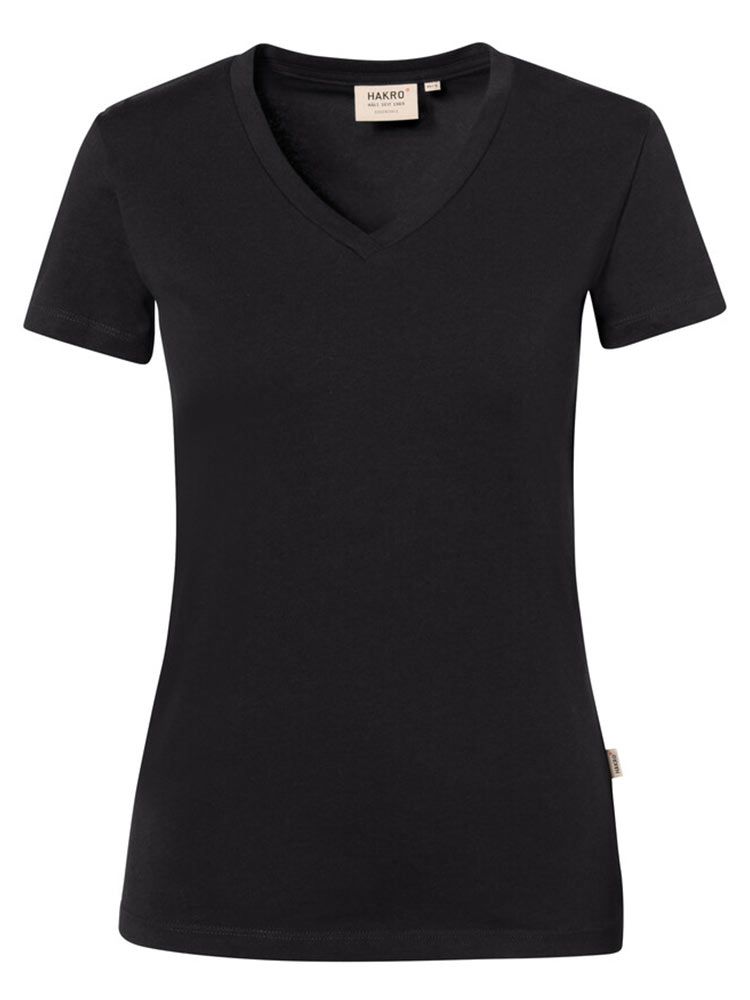 Damen V-Shirt Stretch Schwarz