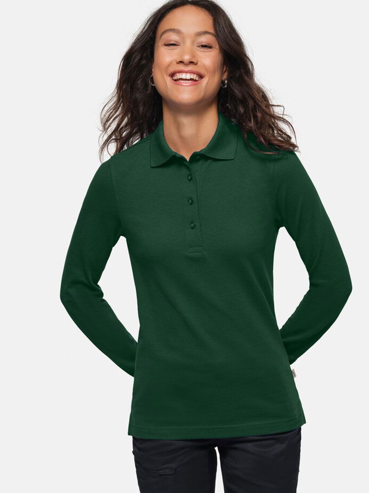 Langarm Poloshirt Damen Dunkelgrün