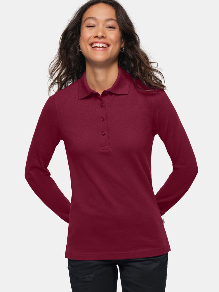 Damen Poloshirt Langarm in Weinrot – pflegeleicht, formstabil und ideal für Beruf & Freizeit