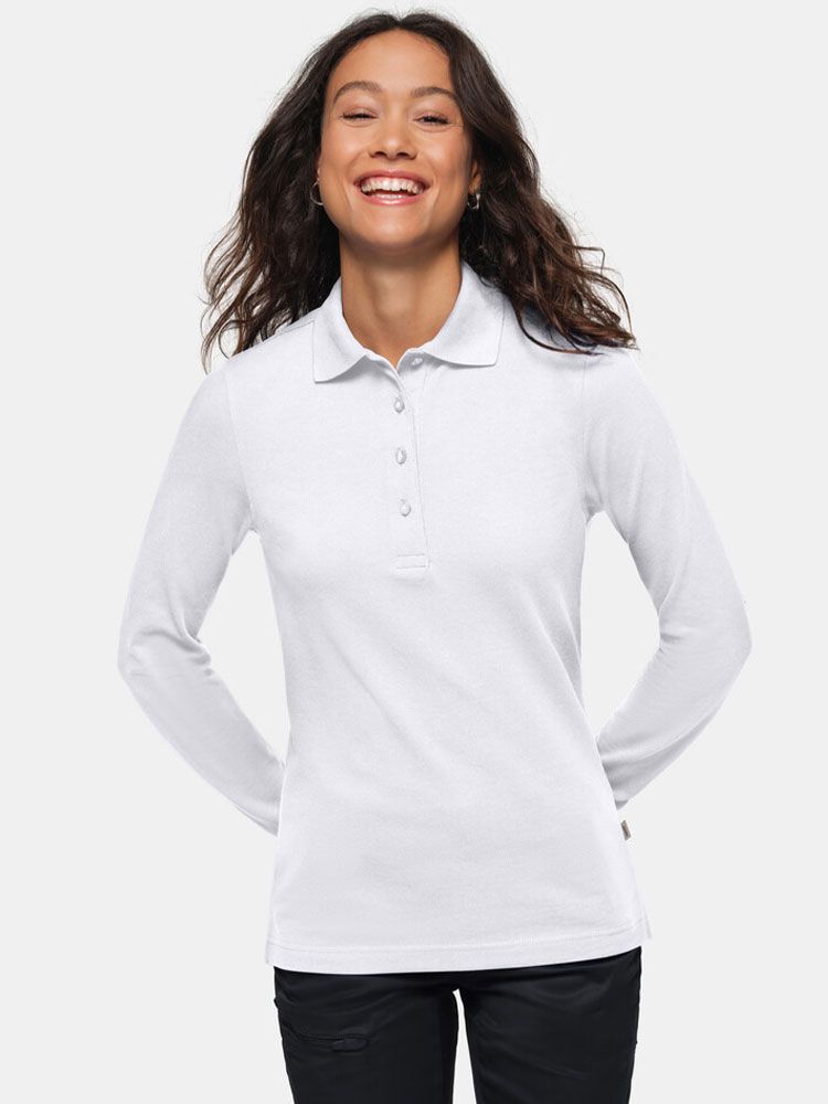Poloshirt Damen Langarm weiß