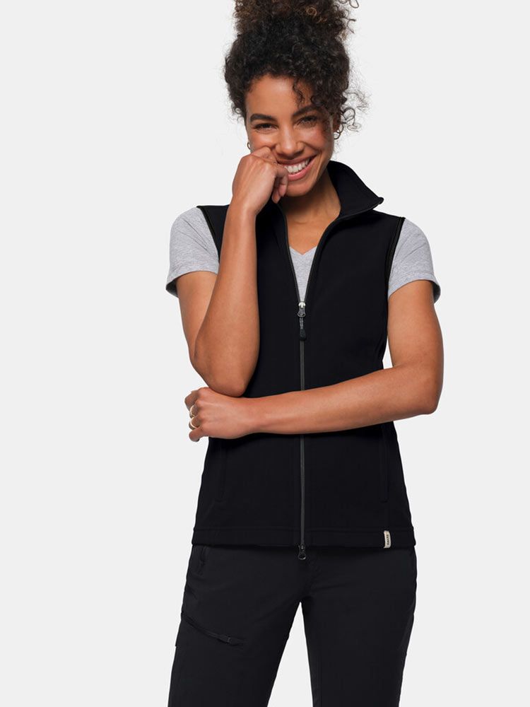 Fleece Weste Damen Schwarz – ärmellose Microfleece Weste, pflegeleicht & bestickbar