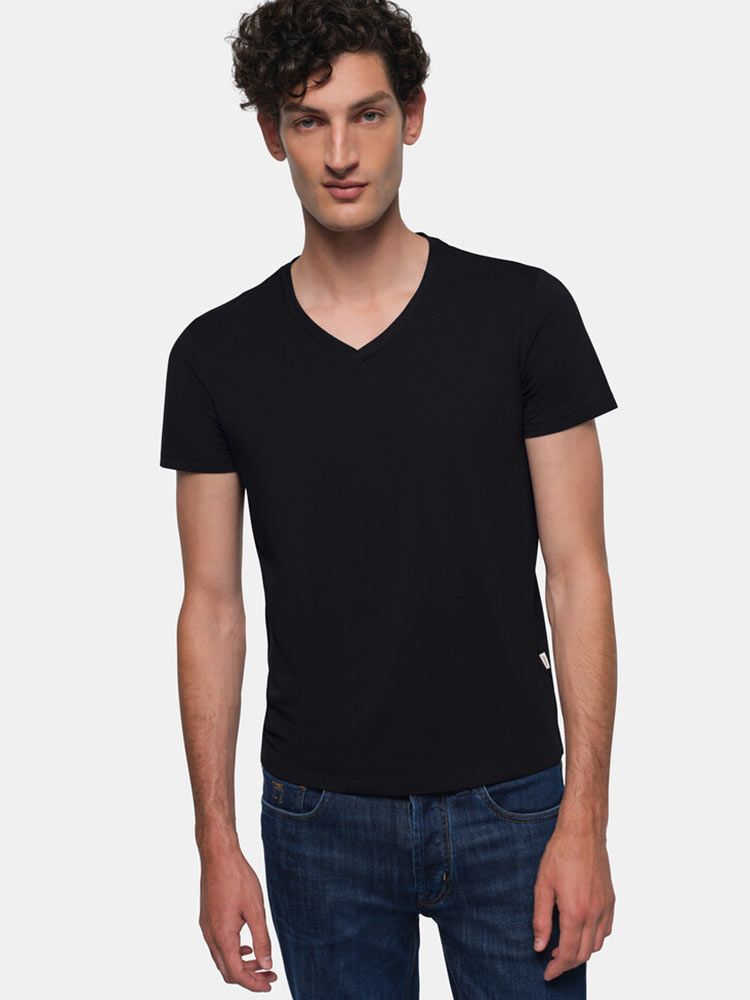 Herren V-Shirt Stretch Schwarz