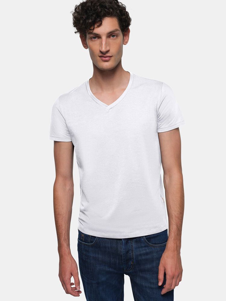Herren V-Shirt Stretch Weiß