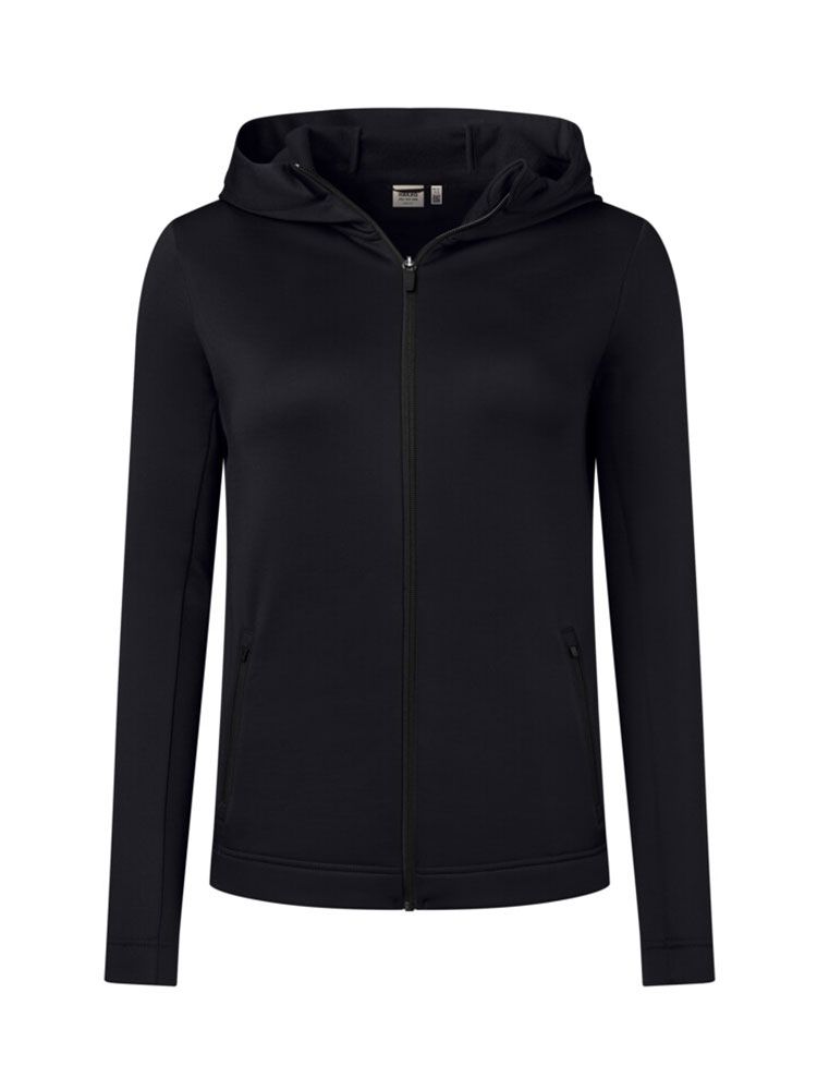 Schwarze Kapuzenjacke Damen aus Interlock-Fleece – ideal für Beruf, Service & Teamwear