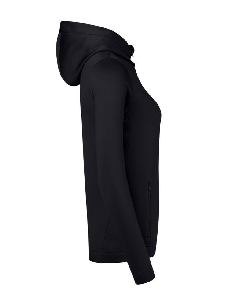 Schwarze Kapuzenjacke Damen aus Interlock-Fleece – ideal für Beruf, Service & Teamwear