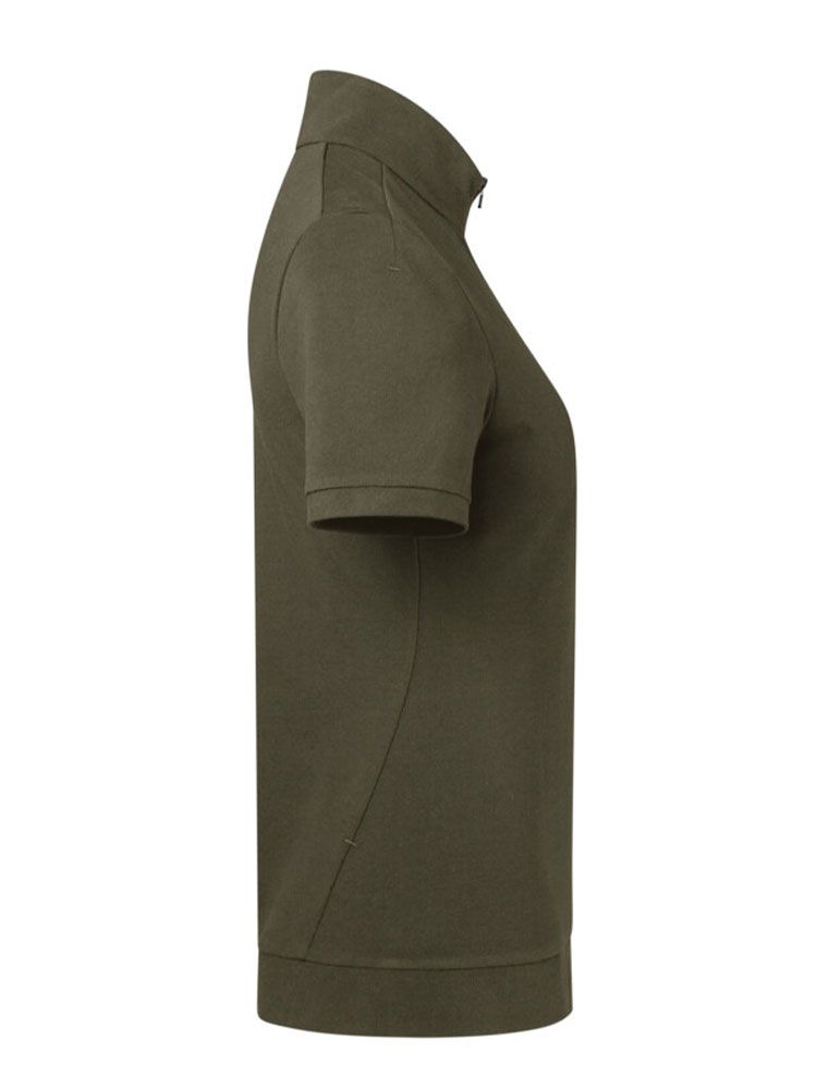 Poloshirt mit Reißverschluss Damen Olivgrün – modernes Berufsoberteil mit femininer Passform