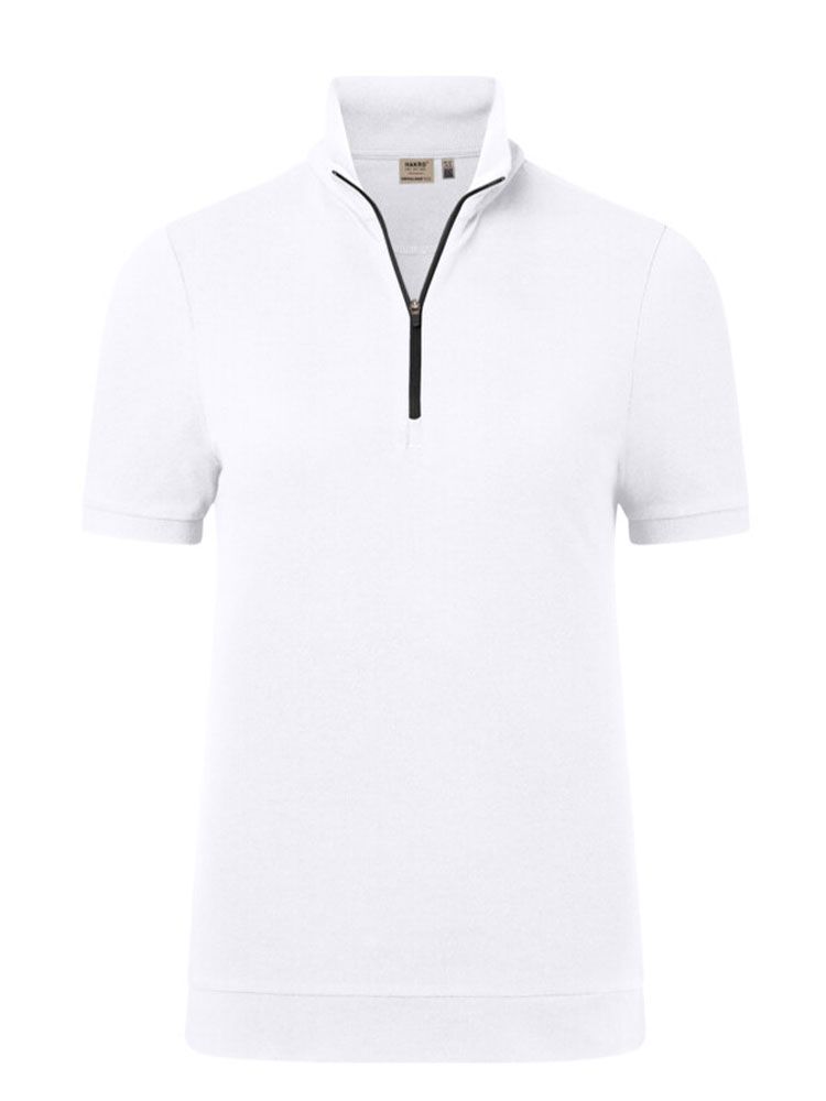 Shirt mit Reißverschluss Damen Weiß – bequemes Piqué-Shirt für Beruf und Corporate Fashion