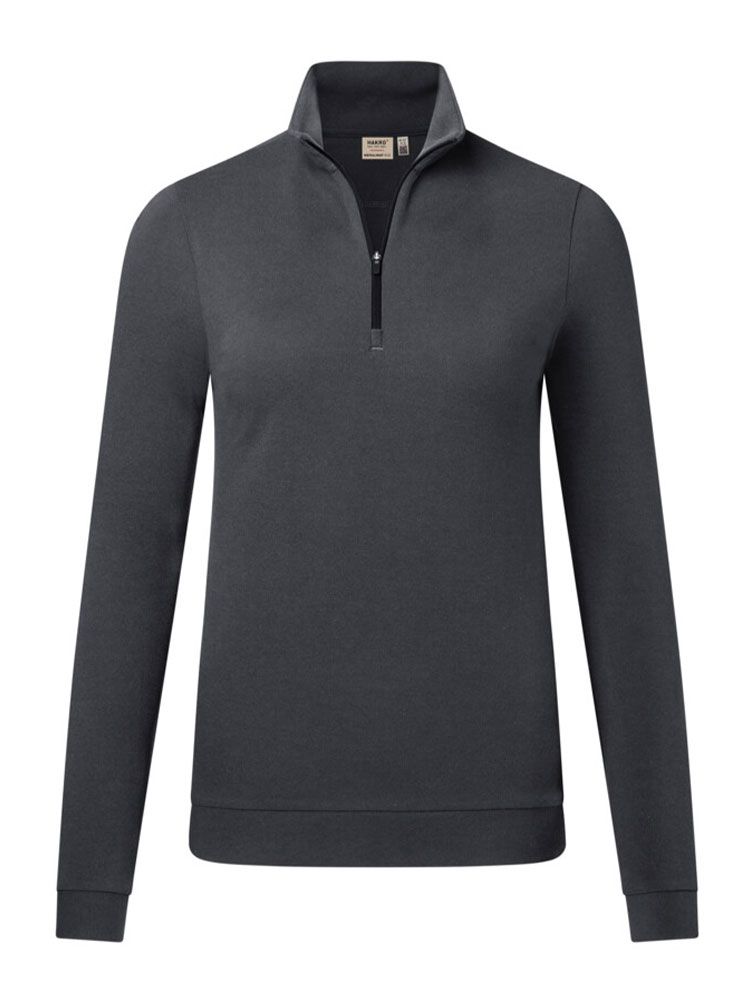 Damen Zip-Longsleeve in Grau mit 1/3-Zip und schwarzem Reißverschluss
