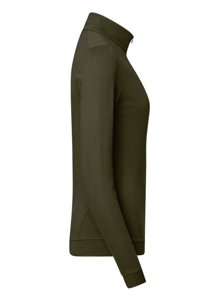 Damen Zip-Longsleeve in Olivgrün mit 1/3-Zip und schwarzem Reißverschluss
