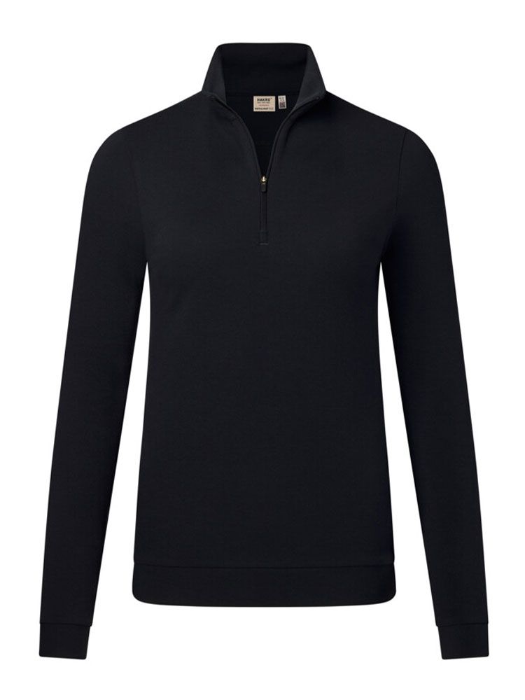 Damen Zip-Longsleeve in Schwarz mit 1/3-Zip und schwarzem Reißverschluss