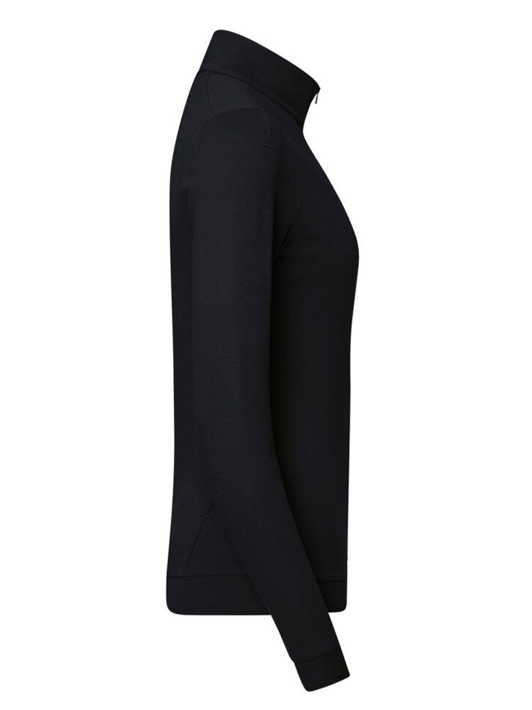 Damen Zip-Longsleeve in Schwarz mit 1/3-Zip und schwarzem Reißverschluss