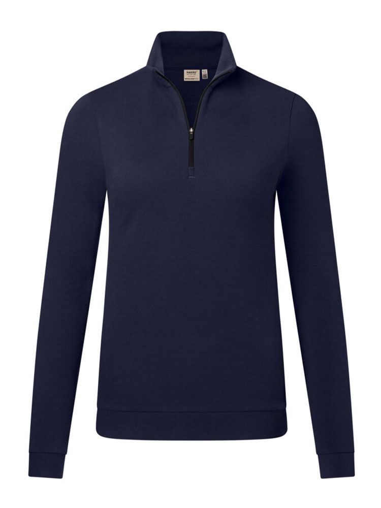 Damen Zip-Longsleeve in Dunkelblau mit 1/3-Zip und schwarzem Reißverschluss