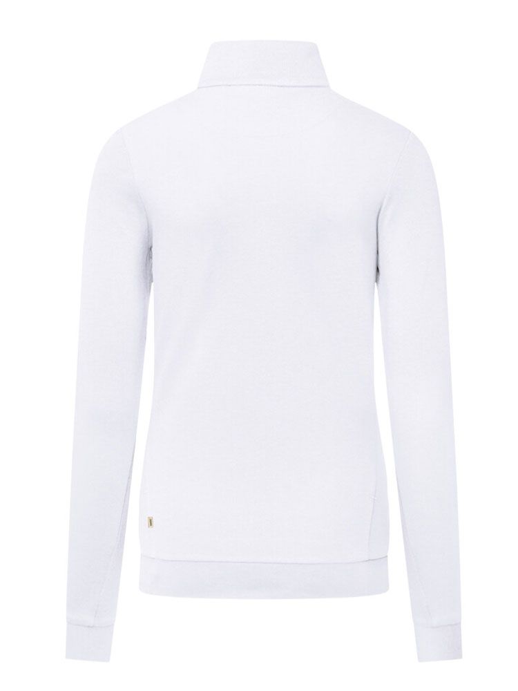 Damen Zip-Longsleeve in Weiß mit 1/3-Zip und schwarzem Reißverschluss